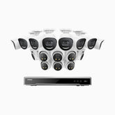 H800X - 4K 16 Kanal PoE Überwachungskamera-Set mit 8 Bullet Kameras & 8 Turm Kameras, 1/1.8'' BSI Sensor, f/1.6 Aperture (0.003 Lux), alarmierung mit sirene und blitzlicht, 2CH 4K-Dekodierungsfunktion, personen- und fahrzeugerkennung, perimeterschutz